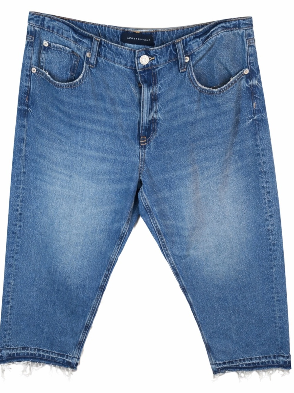 Aéropostale Low Rise Baggy Crop Jeans Size 14 Y2K Medium Wash Raw Hem Denim